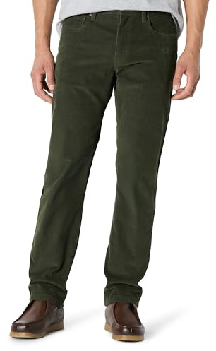 Amazon Essentials Pantalones de Pana de Corte Recto con 5 Bolsillos Hombre, Verde Oliva Oscuro, 29W / 30L