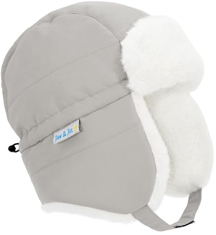 Jan & Jul Chapka imperméable réglable pour Enfants avec Sangle sous Le Menton pour l’Hiver et la Neige (Gris Pierre, Taille XL)