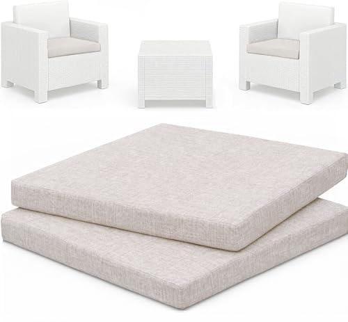 HAND 2 Cojines de Exterior de 52 x 50 cm, para sillas de jardín, Asiento Acolchado, Suave y Resistente, Cojines para Muebles de Exterior, 100% algodón, Fabricado en Italia (Crudo)