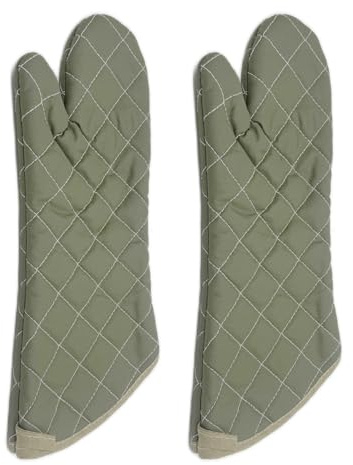 YUANQIAN 17 Inch Extra Long Oven Mitts Heat Resistant Cotton Lining Oven Thick Gloves Kitchen Food Service Mittens for Pot Holders Cooking Baking BBQ, up to 482f (Green, 17 inch)
