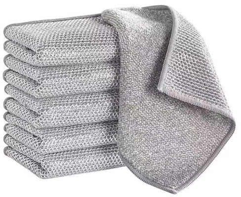 Paño de limpieza de lana de acero de doble capa, trapo de fibra de alambre, trapo de fibra antiarañazos, paño limpiador de acero inoxidable, 20 x 20 cm, paño de cocina (lado de acero + lado de fibra