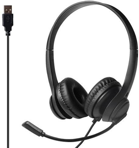 USB-headset med mikrofon: On-Ear Headset justerbara hörlurar med kabel, lätt design USB-hörlurar kontor brusreducerande mikrofon, för team möte, kundservice och onlineinlärning