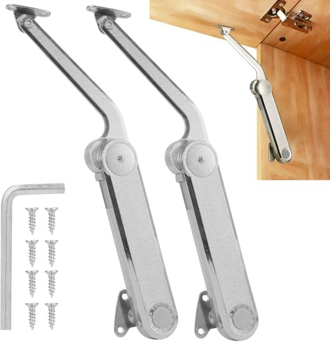 HBL' 2 Pack | Lid Support Hinges Large Lid Stay Hinge for Extra-Long Upper Cabinet & RV Cabinets, 30° - 90° Lid Stay and Under 30° Soft Close, Tension Adjustable, Heavy Duty, Max Load 88LBS