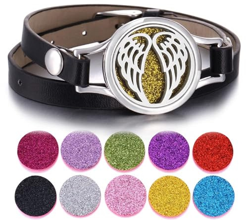 SIXDUTON armband livets träd armband damer, läderarmband rostfritt stål aromaterapi armband med färgade filtkuddar för män och kvinnor, Eine Grösse, Metall, Ingen ädelsten