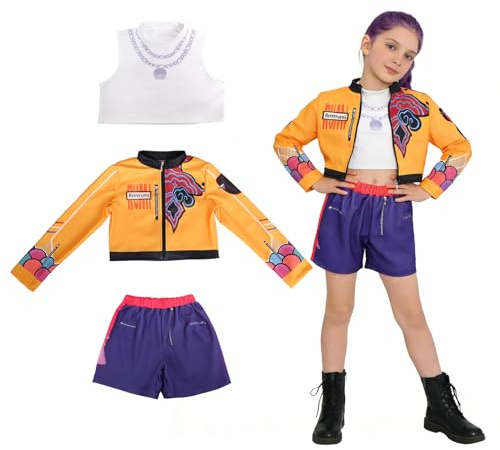 Oirigaga - Disfraz de ídolo pop coreano para niños, niñas, set de cosplay Huntrix con chaqueta, camiseta sin mangas y pantalones cortos, disfraz de estilo anime Hunter para carnaval, fiesta y juegos