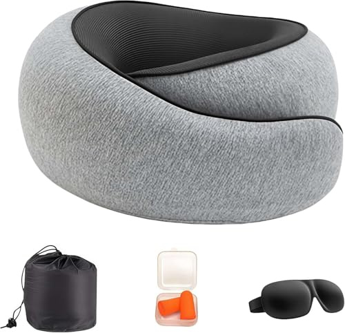 IGZNB sonnoVola Cuscino Da Viaggio Cuscino da Viaggio per il Collo Regolabile in Memory Foam Ultra Leggero e Portatile,Ideale per viaggio,treno,aereo e relax domestico,grigio chiaro