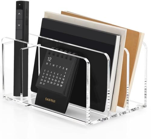 SANRUI Porte-lettres avec porte-stylo - En acrylique - Organiseur de bureau antidérapant pour lettres, carnets, stylos