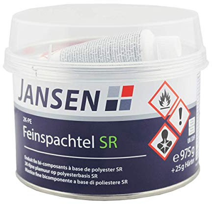 Jansen 2K-PE-Feinspachtel SR 1kg - Polyester Spachtelmasse - Weiß, Grau - 1kg