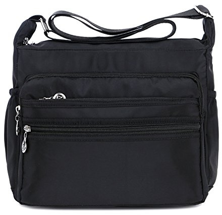 XUEREY Women's Multi-Pocket Casual Crossbody Handbags Waterproof Shoulder Nylon Bags (Small Black)