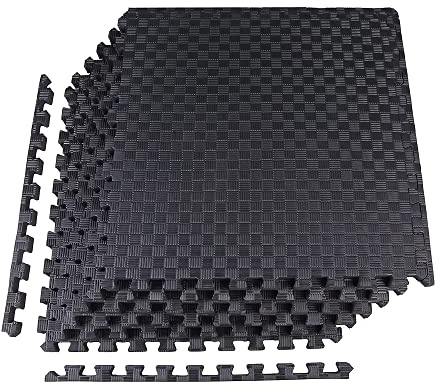 BalanceFrom Puzzle Exercise Mat 1 Thick, EVA Interlocking Foam Floor Tiles for Home Gym, Mat for Home Workout Equipment, Floor Padding for Kids, Black, 24 in x 24 in x 1 in, 24 Sq Ft - 6 Tiles