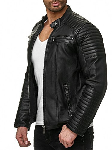 RED BRIDGE Veste en cuir pour homme Blouson de motard en cuir synthétique Jacket Noir S