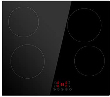 WEIBO 59cm*52cm Ceramic Hob 4 Zone Black Glass Built-in Electric Hobs with Touch Controls