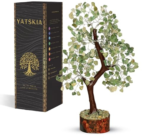 YATSKIA - Árbol bonsái artificial de piedra de jade verde, piedra curativa, árbol de la vida de cristal, artículo de cristal para regalo