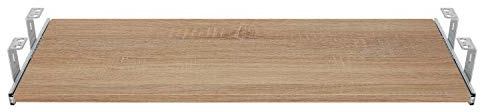 FIX&EASY Support coulissant pour clavier ordinateur souris avec tablette tiroir, plateau 800X300mm chêne sonoma décor, 300mm rails galvanisé glissières 27mm avec verrouillage pour bureau et pc table