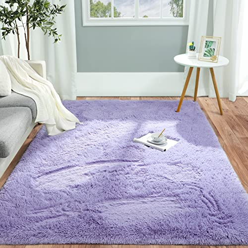 Pettop Fluffy Lavender Purple Rug for Bedroom Living Room, 4x6 Feet Rectangle Large Plush Fuzzy Carpet for Girls Kids Boys, Non-Slip and Washable Rug for Nursery Classroom Decor