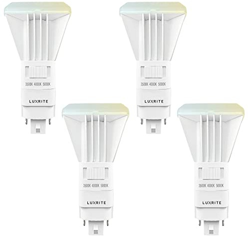 LUXRITE Vertical PL LED CFL Replacement, 11W, Ballast Bypass, Fits G24D G24Q GX24Q, 3 Color Selectable 3500K | 4000K | 5000K, 1450 Lumens, Replace 26W/32W/42W CFL 2 Pin and 4 Pin Base Bulb (4 Pack)