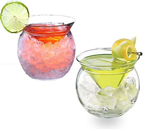 BestAlice Set di 2 bicchieri da Martini senza stelo con refrigeratore, in cristallo da 260 ml, eleganti bicchieri da cocktail con ciotola per cocktail