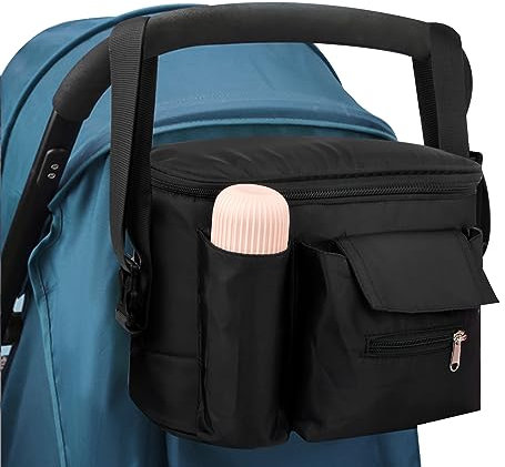 Cozlly Kinderwagen Organizer Schwarz, Kinderwagen Taschen mit Schultergurte, Baby Wickeltasche, Kinderwagen Aufbewahrungstasche Verstellbaren zur Aufbewahrung von Windeln, Fläschchen, Handtüchern