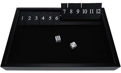 WE Games Wooden Shut the Box - Close the Box Set Pub Game with 12 Number Tiles & 2 Dice Games - 13.5” Black Stained Finish, for Adults