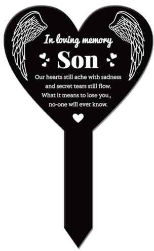 GLOBLELAND Palo da Giardino A Cuore Figlio Palo Commemorativo per Targa Commemorativa per Cimitero Palo per Tomba in Acrilico Palo da Giardino Impermeabile con Simpatia per Cimitero di Tombe