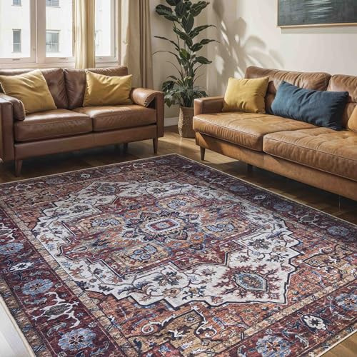 Mazovia Alfombra Tradicional - Lavable, Antideslizante - Diseño Oriental de Salón Pelo Corto - Alfombra de Matrimonio, Dormitorio - Rojo Marrón 160 x 230 cm