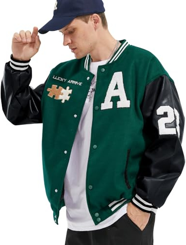 Covisoty Veste Baseball Homme Bomber Universite Americaine Blouson Lettre Broderie Unisexe Varsity Jacket Techwear Vintage Mode