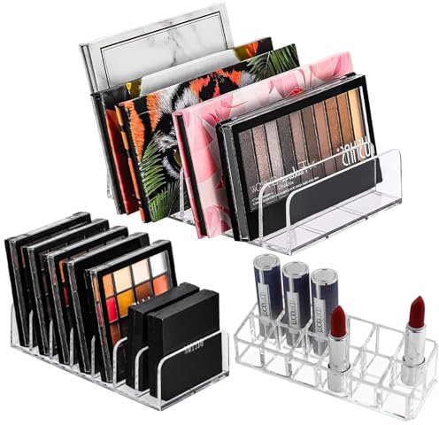 Kiuiom Organizzatore Trucchi con 7 Scomparti, Organizer Rossetti, Scatola Portaoggetti Cosmetica, 3PCS Make Up Organizer Organizzatore Cosmetico Ombretto Espositore Cosmetico per Ombretti Rossetti