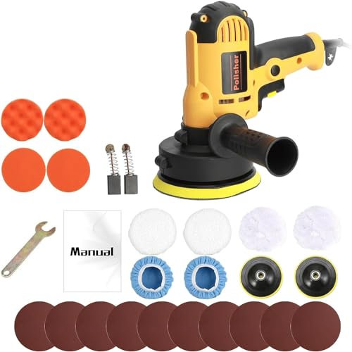 Calager Auto-Poliermaschine,700W Dual-Action-Poliermaschine mit 6 variablen Geschwindigkeiten,Ergonomisches Elektrisches Polier-Wachsmaschinen-Set für Auto-Detaillierung,Wachsen und Polieren (Gelb)