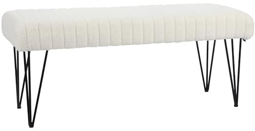 HOMCOM Banc Bout de lit Banquette en Tissu Bouclette Blanc avec Pieds épingle en métal Noir 118,5l x 46P x 49,5H cm crème