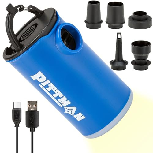 Pittman - Mini Air Pump & Flashlight - The Perfect Small Air Pump for Inflatables, Camping & Travel Vacuum Pump - Tiny Air Pump Inflates & Deflates Pool Floats, Vacuum Bags & Travel inflatables