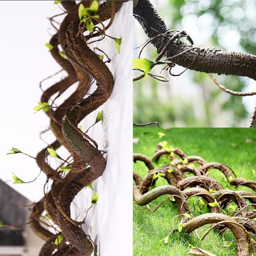 1.6m Pliable épais Branches d'arbre Artificiel Faux Tronc de Bois Branches vignes Mousse Plantes Guirlande Feuilles Vertes pour Mur Suspendu Reptile Escalade Halloween extérieur Arc Jardin décoration