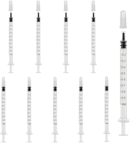 10 Pack 1ml/cc Syringe with Cap, Small Plastic Syringes without Needle, Individually Wrapped, for Liquid Oral Measurement, Scientific Lab, Colostrum Collect, Feeding Pet, Watering
