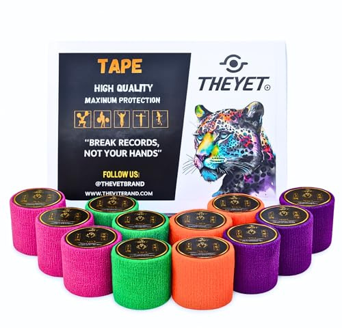 Theyet Tape Crossfit Doigts | Ruban Adhésif Élastique Sportif | Strap Hook Grip Haltérophilie & Entraînement | Bande Cohésive Protection Pouce et Articulations | Pack 4/12 Rouleaux 5 cm
