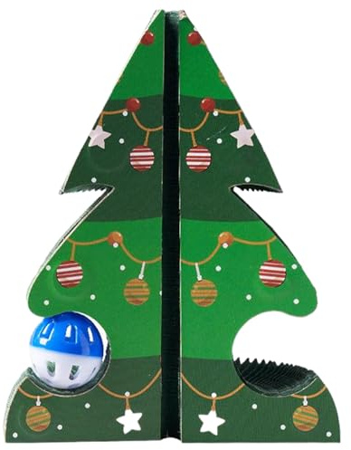 Hperu Planche à gratter pour Chat, Arbre de Noël Pliable de 8 Pouces avec Boule Cloche, Poteau à gratter Portable, Cadeaux Noël pour Chats - grattoir pour Chat