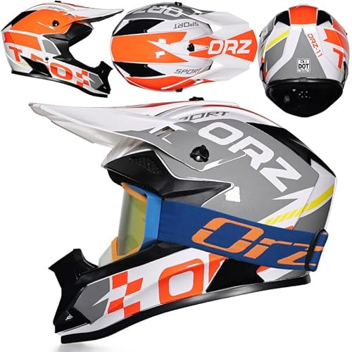 Casque Motocross Homme Femme, Casque Moto Tout-Terrain Résistant Aux Impacts, Casques Intégral Léger pour Vélo De Montagne, BMX, avec Lunettes, Course sur Route,Orange White3-l (57_58)