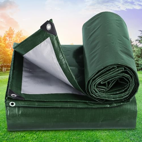 Lona Impermeable Heavy Duty 1.6 x 2.5 m Lona Protectora Impermeable y Antidesgarro, con 5M Cuerda y Ojales Aluminio de Protección para Jardín, Piscina y Remolque, Ejercito Verde