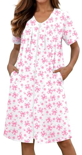 Ekouaer Zipper Robes for Women Short Knit Bathrobes Lightweight Knee Length Housecoat with Pockets Nightgown