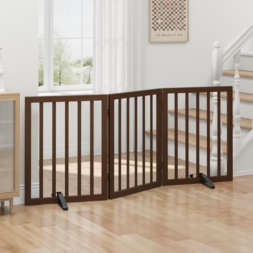 Freestanding Dog Gates for Doorways, Foldable Dog Gate Indoor, Pet Gates for Doorways Bedroom, Puppy Gate with Metal Support Feet 3 Panels (Rustic tan)