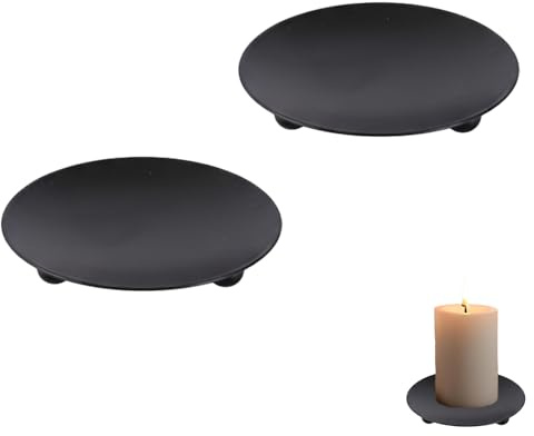 Black Candle Plates for Pillar Candles, 2 Pack Decorative Candle Trays Centrepiece Set, Sturdy Candle Holder Base Plates, Candle Drip Trays for Table, Home Décor Candle Display