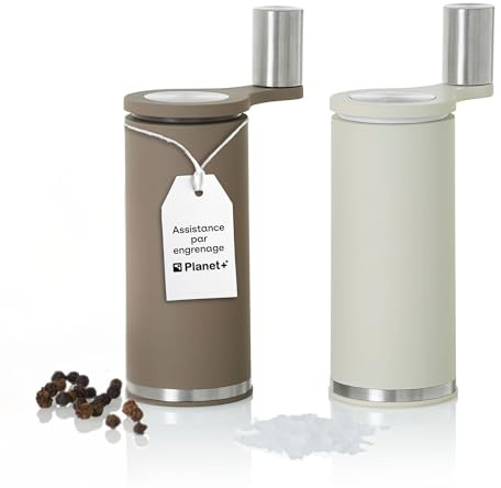 AdHoc Macinasale e pepe con macina in ceramica e supporto per ingranaggi SMOOS | Set di due macinaspezie manuali con manovella | macinazione uniforme senza sforzo