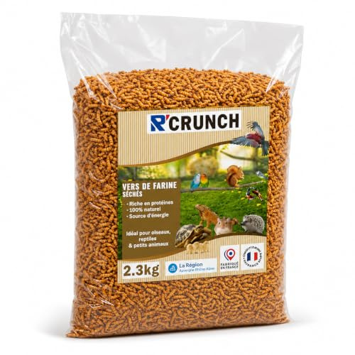 R'GARDEN – vers de Farine Séchés Français – Produits et Conditionnés en Auvergne – Aliment Naturel Riche en Protéines pour Poules, Oiseaux, Reptiles, Tortues, Hérissons et Poissons (2,3 KG)