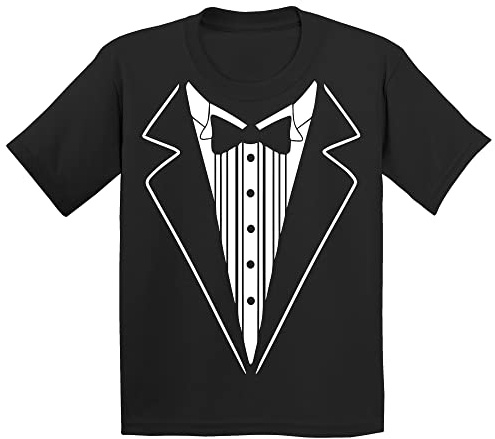 P&B Tuxedo White Funny Youth T-Shirt, Youth L, Black