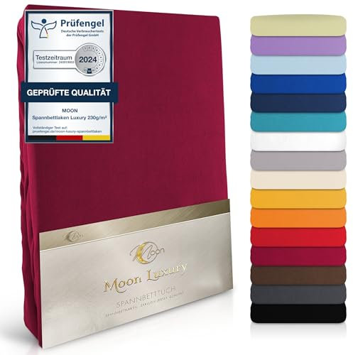 Moon-Luxury Spannbettlaken Spannbetttuch Jersey Stretch 230g/m² für Wasserbetten, Boxspringbetten und herkömmliche Matratzen (Brombeere, 180x200-200x220)