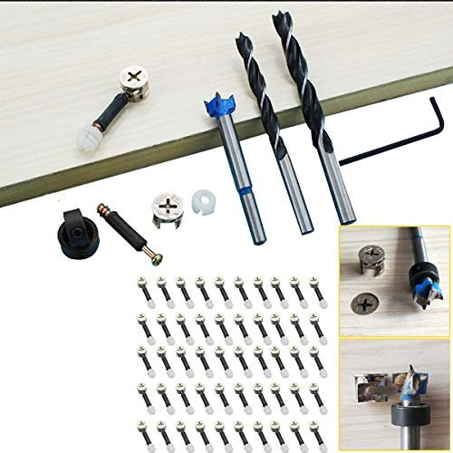 50 Sätze Möbelverbindungsstücke Außendurchmesser Exzenterradnockenbeschlag Silberton Lochwerkzeugsatz für die Demontage und Installation für Schränke, Schränke, Schubladen, Schränke, Bett Schränke Etc