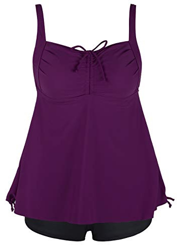 Septangle 2 Piece Swimwear for Women Tie Side Adjustable Straps Swim Suit Maternity Tankini Swimsuit Set Plus Size Square Neck Bathing Suit, US 14, Fuchsia