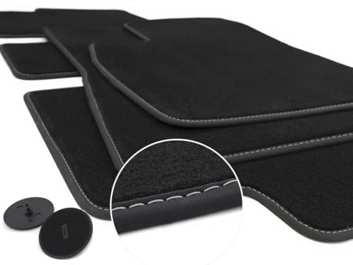 Tapis de sol adaptés pour Tesla Model 3 - Ensemble de tapis de voiture en velours Premium (avec couture décorative argentée) - Tapis de voiture noirs pour l'intérieur - Kit de tuning