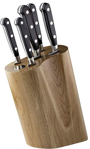 Sabatier Professional Curved 5 Piece Knife Block Set - Solid Oak, Full Tang Knives, High Carbon Steel, Taper Ground Blades, Triple Rivet Comfort Handles. Sharper for Longer. by Taylors Eye Witness.