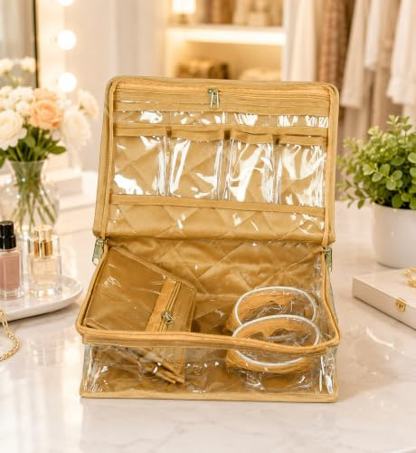 atorakushon Satin Makeup Pouches Vanity Jewellery Traveling Organizer Storage Box Cosmetic Bag it along anywhere easily For Women Golden
