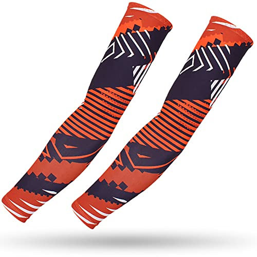 DETUCK Tattoo Arm Ärmel Ärmlinge, Armwärmer Sleeves UV Sonnenschutz Armstulpen, Arm Sleeves Kühlung UPF 50+, Kompressions Tattoo Cover Armstulpen (ein Paar) (Orange Stil, L)
