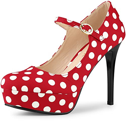 Allegra K Women's Polka Dots Platform Stiletto High Heel Pumps Red 7 UK/Label Size 9 US